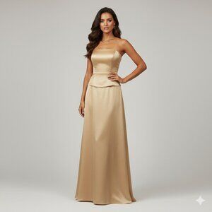 Strapless Gold Satin Formal Gown
